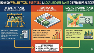 How Do Wealth Taxes, Surtaxes, and Local Income Taxes Differ in Practice?